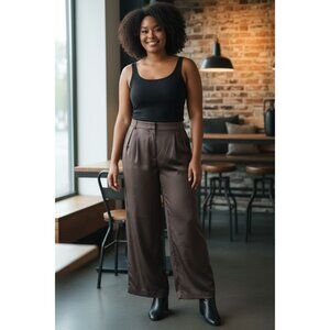 Banana Republic Silky Pleated Wide Leg Pant Trousers mocha latte size 16